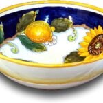 Large Ceramic Bowl for kitchen – Italian dinnerware pasta bowl – Yellow White Blue Lemon Sunflower serving tray – Hand painted Tuscan pottery bowls – Made in Italy – Ceramics salad tuscan soul platter
