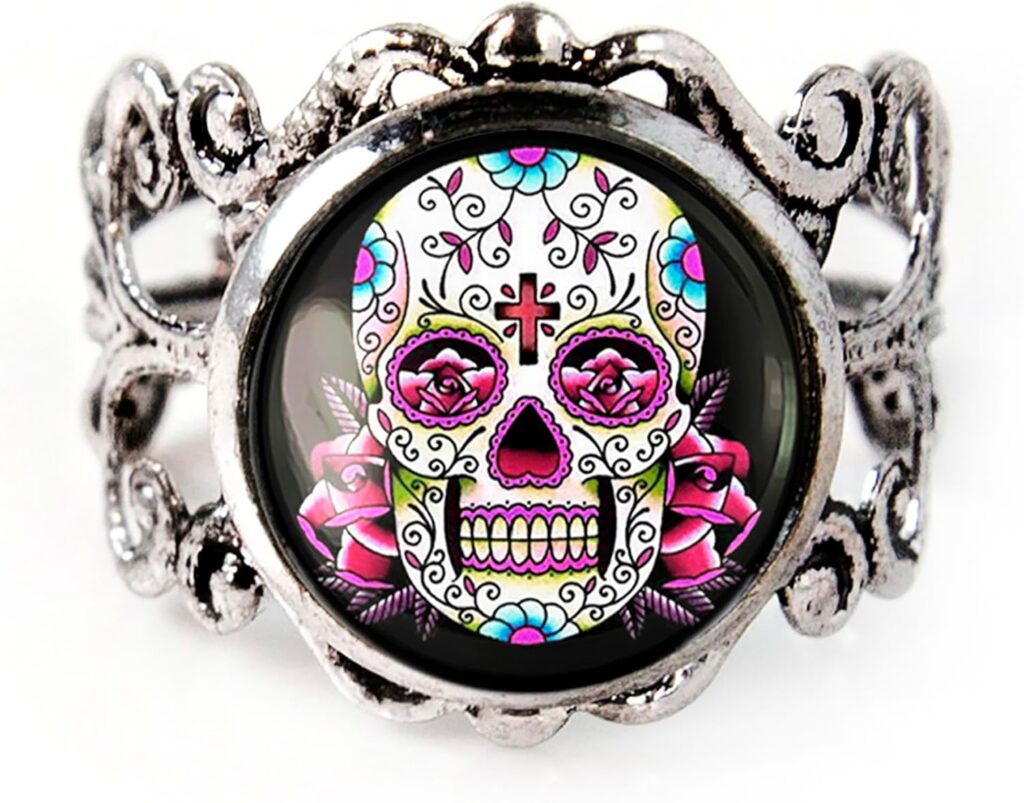 Pink Sugar Skull Ring – Day of the Dead Rockabilly Tattoo Handmade Artisan Ring