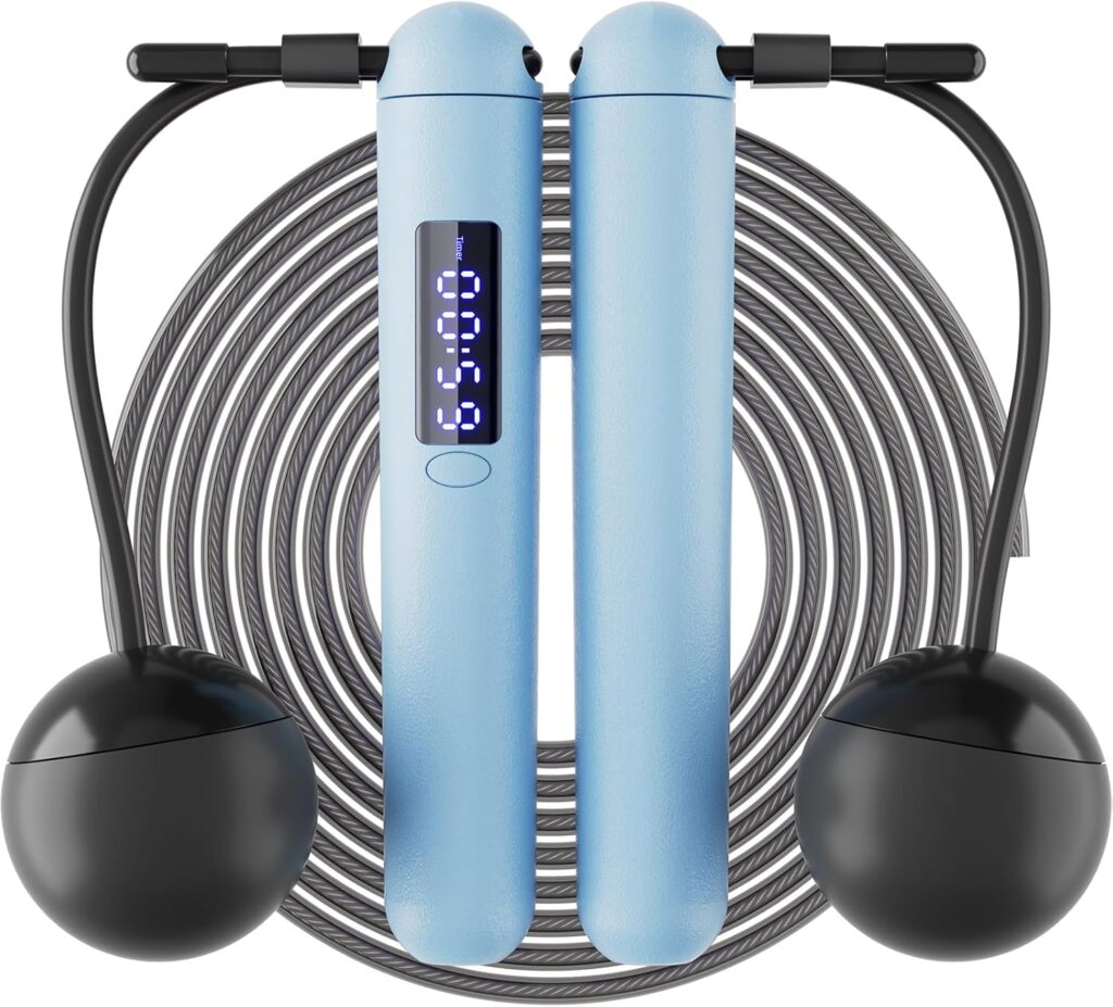 ACHDOFITS Jump Rope – Counting and Timing Jump Ropes, Tangle-free Steel Wire Skipping Rope with Ropeless, Adjustable Length Rechargeable, LED Display, for Men Women Fitness and Workout