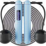 ACHDOFITS Jump Rope – Counting and Timing Jump Ropes, Tangle-free Steel Wire Skipping Rope with Ropeless, Adjustable Length Rechargeable, LED Display, for Men Women Fitness and Workout