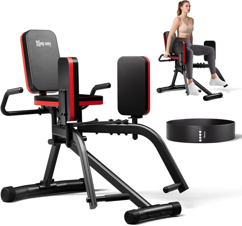 Hip Abductor Machine for Home Gym, 4-Level Thigh Exercise Equipment w/ Bonus Resistance Band | Compact Plush Padding Glute Machine, Booty Builder & Thigh Toner for Women Men