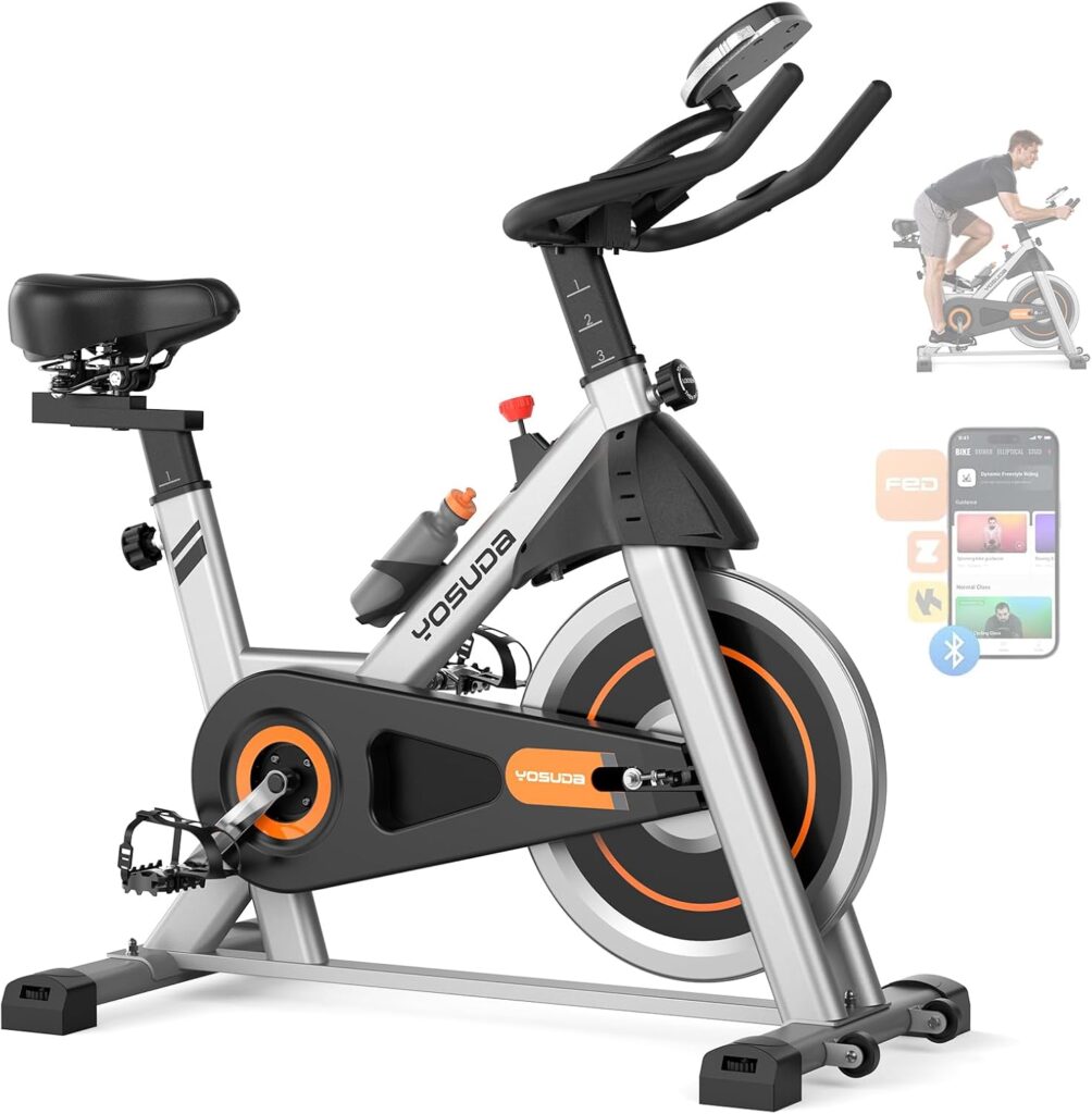 YOSUDA Exercise Bike, Brake Pad Stationary Bike for Home with Exclusive App, Magnetic Indoor Cycling Bike with 300 lb Weight Capacity, Low Noise, Tablet Holder and Fitness Courses for Weight Loss