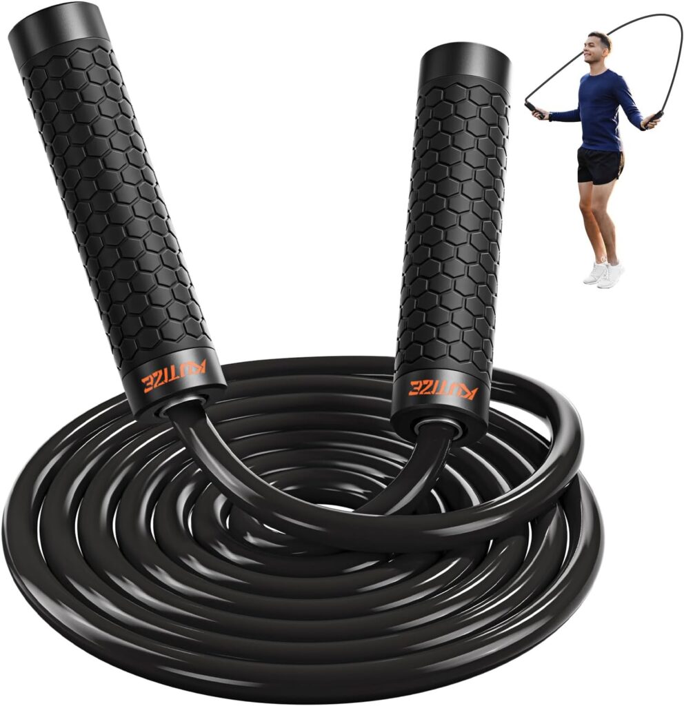 Jump Rope, Weighted Jump Rope for Home Gym, Adjustable 1lb Heavy Skipping Ropes for Fitness, Exercise Equipment for Men Women Kids, Portable Speed Jumping Rope, Full Body Workout at Home