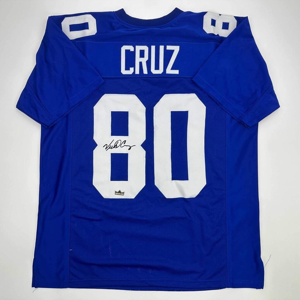 Facsimile Autographed Victor Cruz New York Blue Reprint Laser Auto Football Jersey Size Men’s XL
