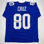 Facsimile Autographed Victor Cruz New York Blue Reprint Laser Auto Football Jersey Size Men’s XL