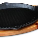 Jim Beam JB0159, Heavy Duty Construction, Pre Seasoned Cast Iron Skillet with Wooden Base and Mitt, Black,Small