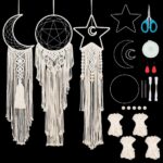 BEUNITONE Macrame Kits for Adults Beginners Easy 3 Set Moon Star Craft Kits DIY Dream Catcher Kit with Instructions Video Macrame Wall Hanging Supplies Dream Catcher Kit for Room Wall Decoration