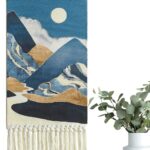 Alynsehom Macrame Woven Wall Hanging Tapestry Boho Wall Art Moon Mountain Chic Home Decor Bohemian Aztec Apartment Dorm Room Backdrop Decoration (Blue)