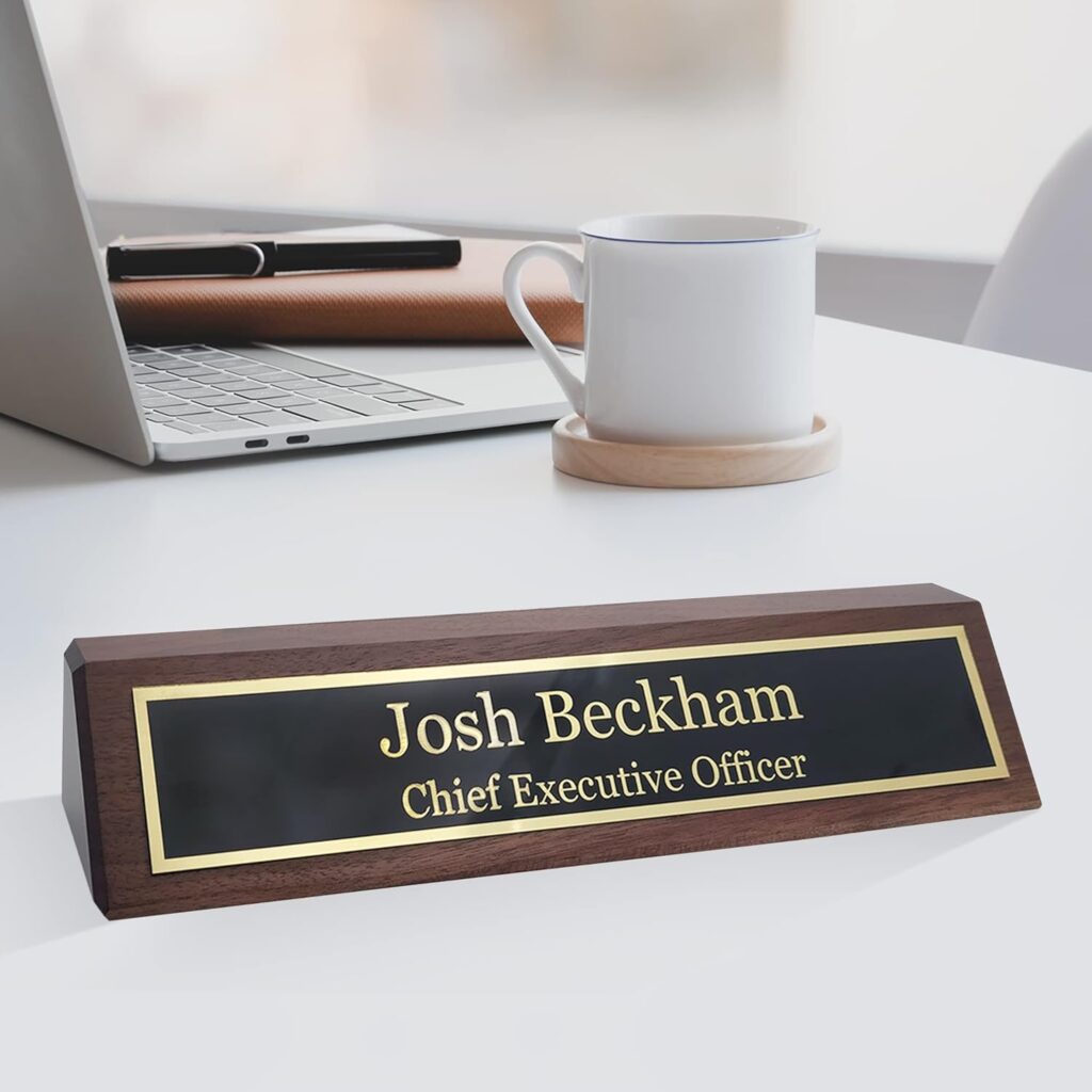 Business Wood Name Plate for Desk | Custom Desk Name Plate Personalized Gift for Office, The Perfect Engraved Name Plaque By Engraving International (2″ x 10″, Walnut Wood)