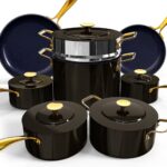 Nuwave Lux LE 13-Pc Cookware Set with Elegant Gold Handle, Diamond Infused Ceramic Non-Stick, PFAS Free, Premium Metal Lids, Ergonomic Stay-Cool Handles, Induction Ready & Compatible w/All Cooktops