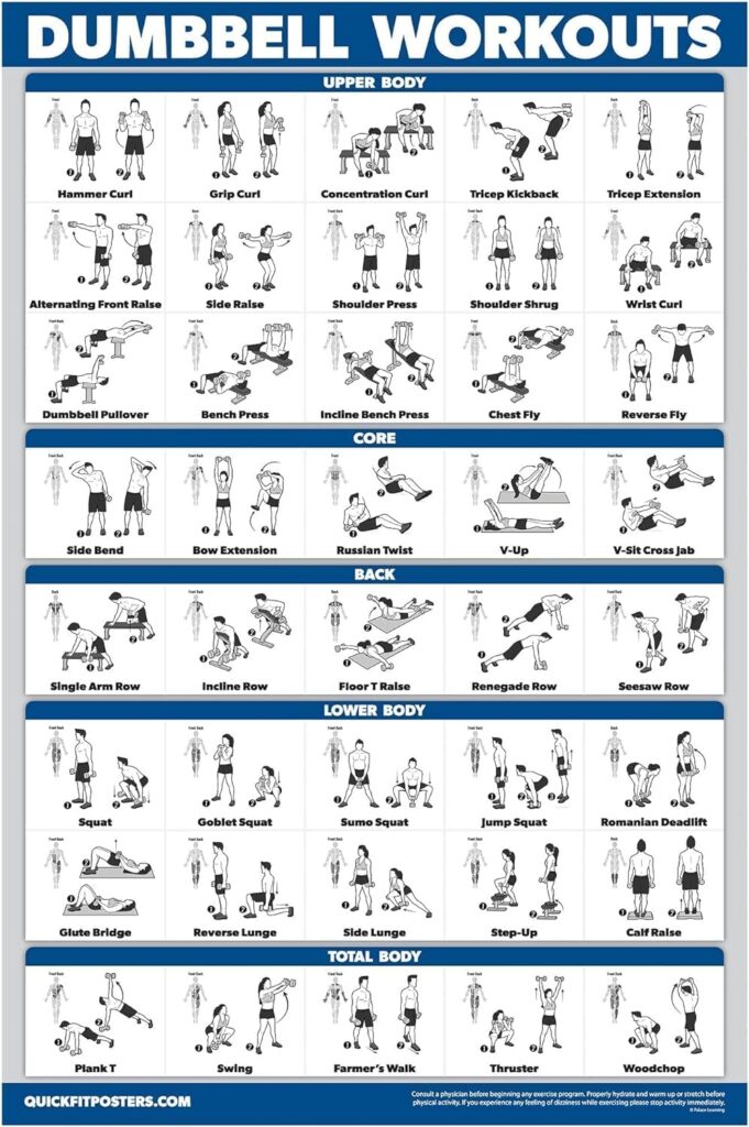Palace Learning Dumbbell Workout Exercise Poster – Free Weight Body Building Guide | Home Gym Chart – LAMINATED, 18″ x 24″