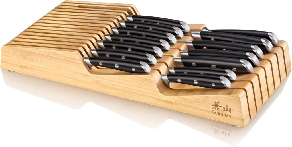 Cangshan ALPS Series 502810 German Steel Forged 15-Piece In-Drawer Knife Set with Bamboo Tray, (Black)