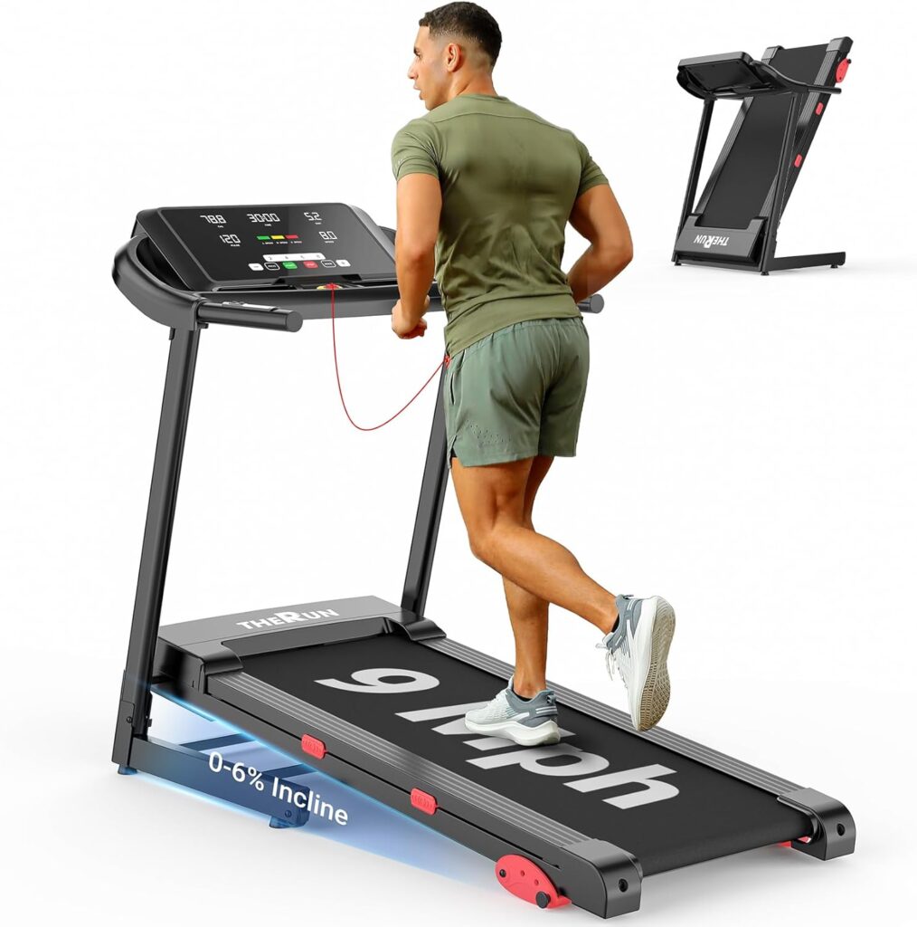 THERUN Home Treadmill with Incline Adjust, 3.0 HP Treadmill, Heart Rate Monitoring, Wider Running Belt