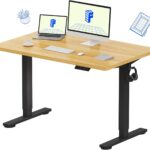 FLEXISPOT EN1 Whole-Piece Standing Desk 48″ x 30″ Electric Height Adjustable Stand Up Desk Frame w/Automatic Smart Keypad (Black Frame + Maple Top, 2 Packages)