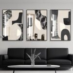 QKF Modern Abstract Framed Wall Art Extra Large Black & White Glossy Canvas Paintings and Pictures Geometric Wall Decor for Bright Modern Living Room Contemporary Home Decor 24×32 Inches 3 Piece Set