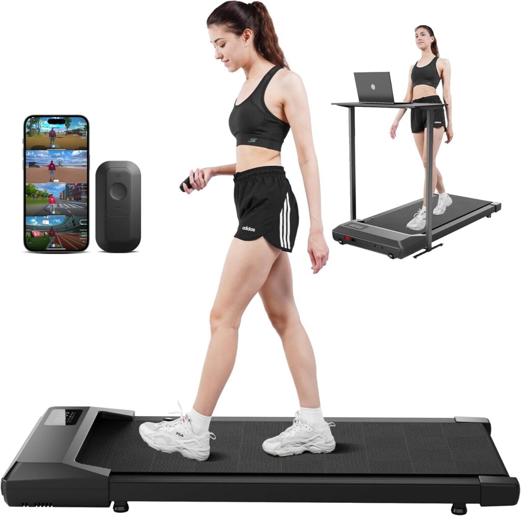 DeerRun Walking Pad, 2025 Smart Under Desk Treadmill, Treadmills for Home/Office, 2 in 1 Walking Pad Treadmill with LED Dispaly & Remote Control, Small Treadmill for Small Spaces