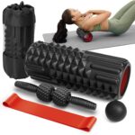 5 in 1 Foam Roller Set, High Density Foam Roller, Muscle Roller Stick, Massage Ball, Resistance Band for Physical Therapy & Deep Tissue Muscle Massage (Black)