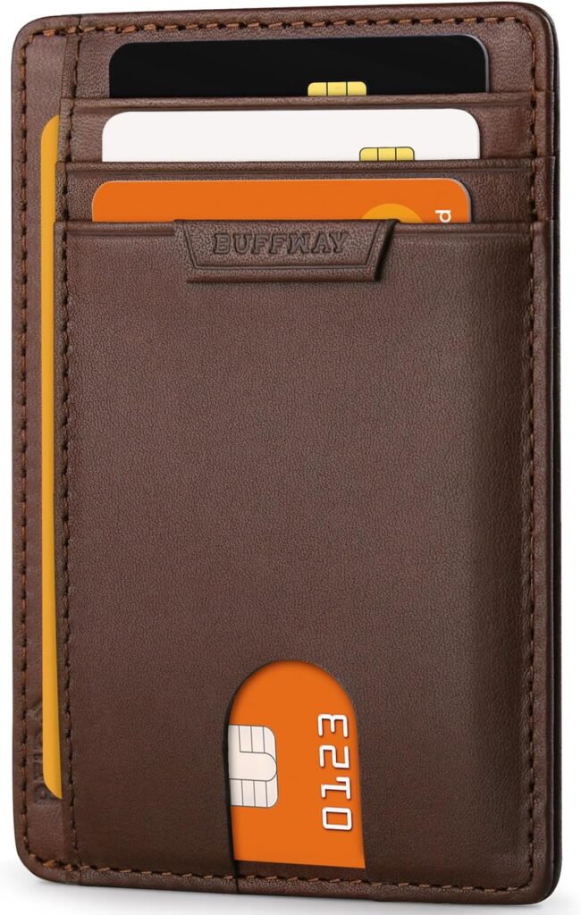 Buffway Slim Wallet for Men Women Minimalist Small Leather Front Pocket Wallets with RFID Blocking and Gifts Box – Bassa Coffee