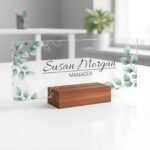 Personalized Name Plate for Nameplate Sign Modern Office Business Decor Executive Desk Name Plate Desk Name Sign Flower Floral green Leaves metallic foil (8″x3″)