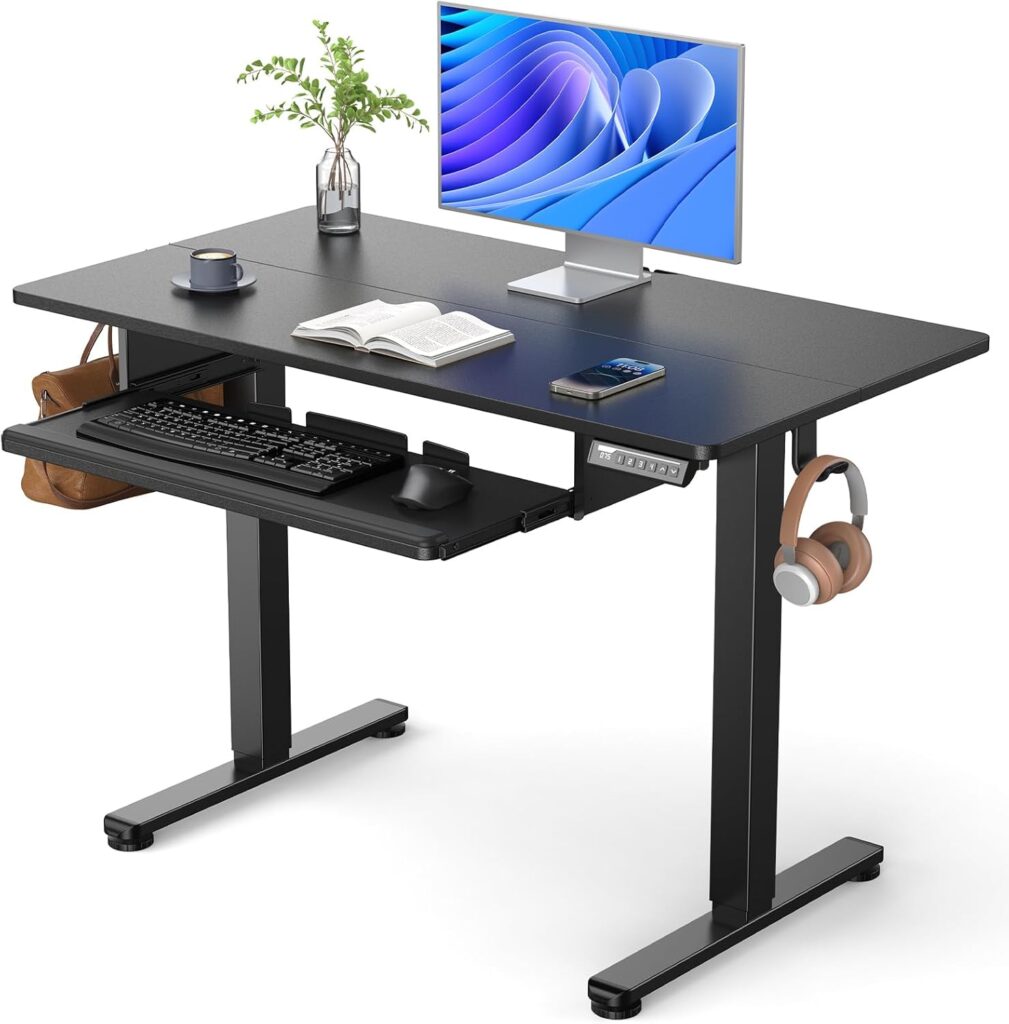 ErGear Electric Standing Desk with Keyboard Tray, 44×24 Inches Adjustable Height Sit Stand Up Desk, Home Office Desk Computer Workstation, Black