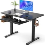 ErGear Electric Standing Desk with Keyboard Tray, 44×24 Inches Adjustable Height Sit Stand Up Desk, Home Office Desk Computer Workstation, Black