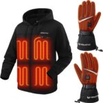 Venustas 12V Heated Hoodie(Black, 2XL) & Heated Gloves(Black, L), Dual-Control Unisex Set with Battery for Winter Work & Ski