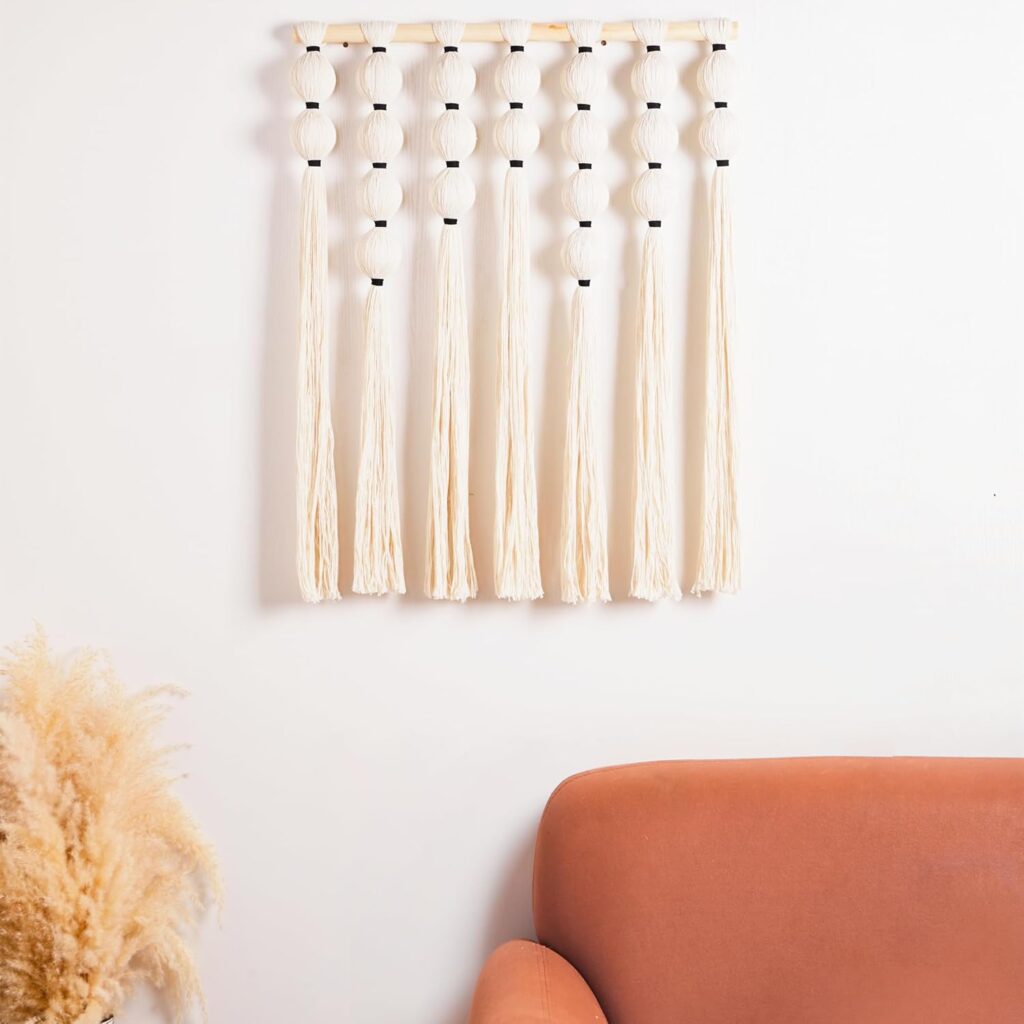 RUIZHIXUAN Macrame Wall Hanging Macrame Ball Wall Hangings Tapestry Cotton Textile Boho Wall Decor Art Bohemian headboard Handwoven 23.6″ Wx30 L (white)