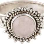 NOVICA Artisan Handmade Rose Quartz Cocktail Ring Flower Motif Oxidized .925 Sterling Silver Single Stone India Gemstone Birthstone ‘Inner Love’
