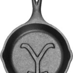 Lodge Pre-Seasoned Yellowstone Stamped Cast Iron Cookware – Signature Teardrop Handle – Use in the Oven, on the Stove, on the Grill, or Over a Campfire – Power Y 5 Inch Skillet