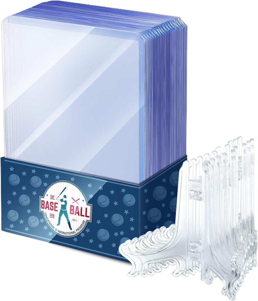 3×4 Collector Playing Hard Trading Cards Sleeves Plastic Case Cover Protector for Baseball Football Basketball Sport Cards with Mini Easels Display Stand Holder(30 Pieces)