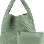 Hand Woven Bag Tote Bag For Women Vegan Leather Underarm Travel Shoulder Tote Handbag Satchel Beach Bag With Purses