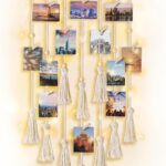 Mkono Hanging Photo Display Boho Macrame Wall Decor with Light, Teen Girl Teenage Gifts, Pictures Cards Frame Holder Art Hanger for Christmas Birthday Party Bedroom Dorm, with 30 Wood Clips, Ivory