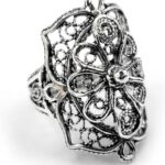 Filigranist 925 Sterling Silver Artisan Made Handcrafted Lace Embroidery Filigree Art Women Cocktail Statement Ring