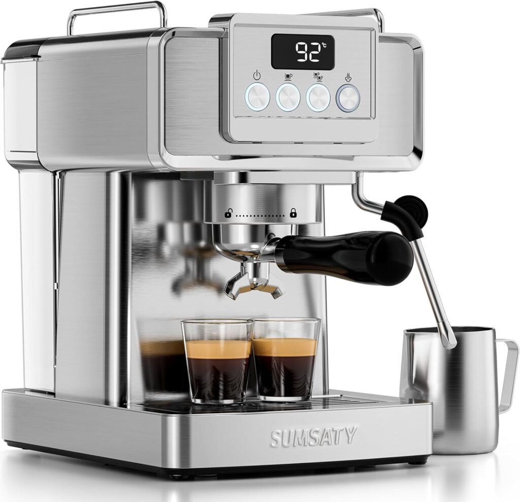 Espresso Machine 20 Bar, Stainless Steel Coffee Maker Professional Espresso Maker with Power Steam & LED Display for Home Barista, Americano, Latte, Cappuccino Maker, 1.8L Water Tank