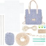WADORN DIY Knitting Crochet Bag Making Kit, Handmade Woven Tote Bag Making Materials Set Women Shoulder Bag Making Accessories Hand Crafting Yarn Weaving Kit Birthday Christmas Gift, Blue