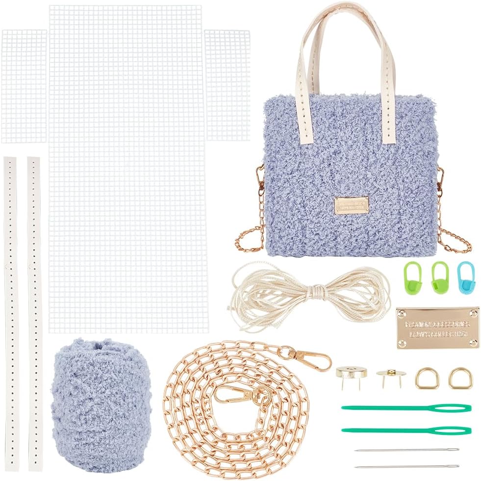 WADORN DIY Knitting Crochet Bag Making Kit, Handmade Woven Tote Bag Making Materials Set Women Shoulder Bag Making Accessories Hand Crafting Yarn Weaving Kit Birthday Christmas Gift, Blue