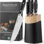 6-Piece Knife Block Sets，Stainless Steel Kitchen Knife Set with Block – High Carbon Black Knives, Dishwasher Safe，Holiday Gift