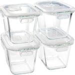 Soup Containers with Lids Glass 32 oz, 4 Cup Borosilicate Glass Food Storage Containers, Microwave & Freezer Safe Jars, Small Square Meal Prep Bowl for Salad, Fruit, Lunch, Ice Cream, Travel, 4 Pack