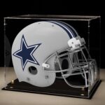Football Helmet Display Case Full Size with Mirror Back and Black Base Dustproof Clear Acrylic Display Case for Basketball Sports Memorabilia
