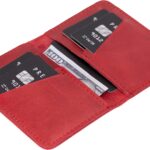 VENOULT Genuine Leather, Bi-fold Card Holder, Wallet with 4 Credit Card and 2 Cash Slots for Man or Women, (4.3 x 3.1 x 0.25 in), Slim Minimalist Design, Handcrafted (Cranberry Red)