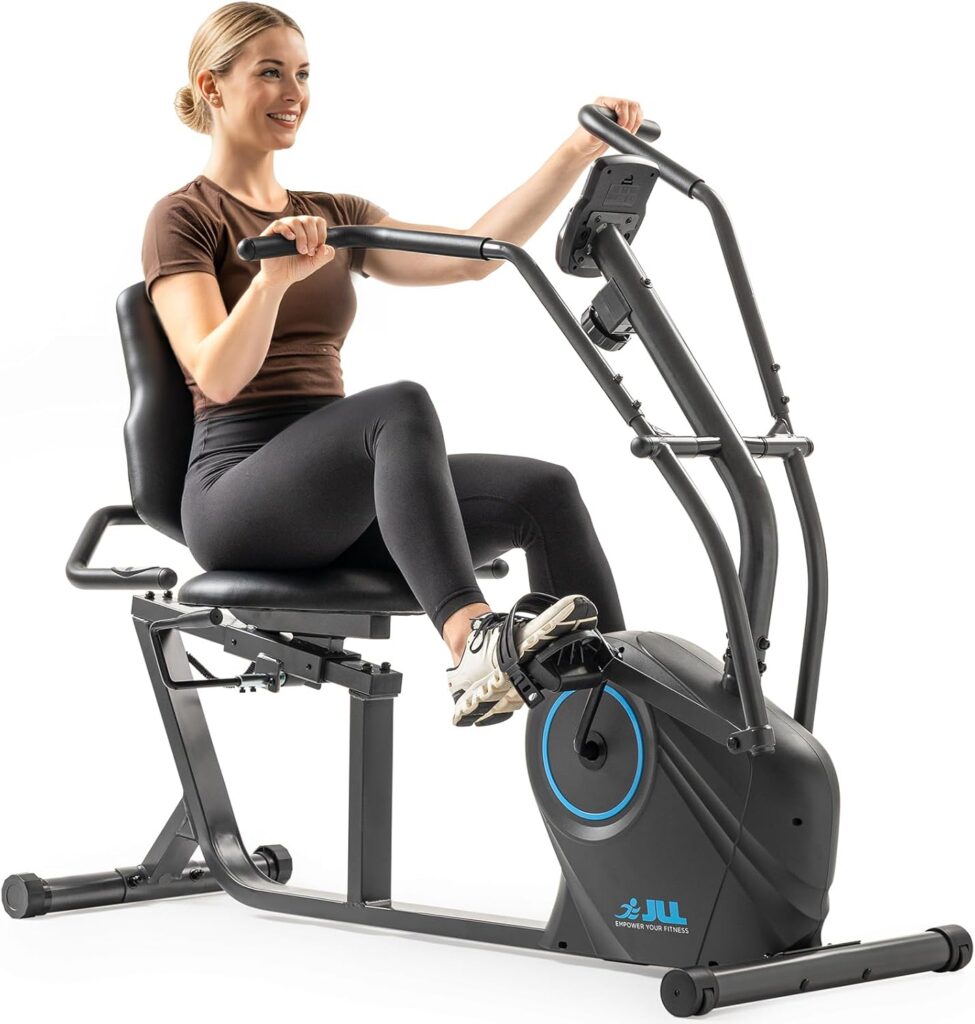 JLL Smart Cross Trainer Recumbent Exercise Bike with Arm Exercisers, 8-Level Magnetic Resistance Stationary Machine, LCD, Bluetooth Fit App, Home Workout Cardio Equipment, Seniors & Adults