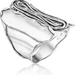 JEAN RACHEL JEWELRY 925 Sterling Silver Ring – Contemporary Shield Ring with Wire Wrap Vintage Design – Hypoallergenic, Lead & Nickel Free Jewelry – Artisan Handcrafted Statement Rings for Women