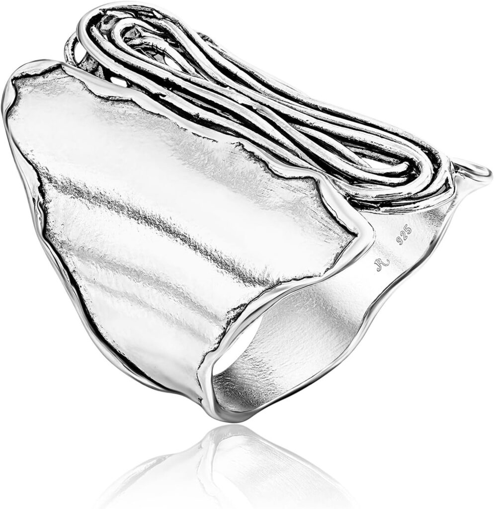 JEAN RACHEL JEWELRY 925 Sterling Silver Ring – Contemporary Shield Ring with Wire Wrap Vintage Design – Hypoallergenic, Lead & Nickel Free Jewelry – Artisan Handcrafted Statement Rings for Women