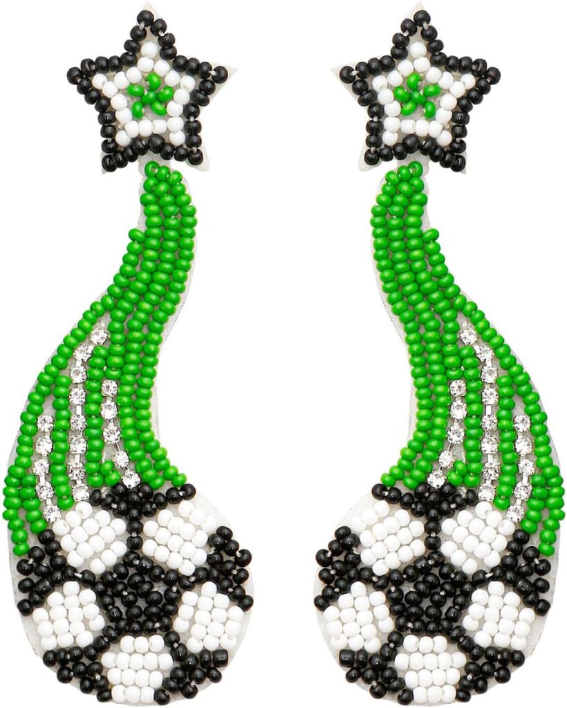 Game Day Earrings for Women Beaded Football Tennis Volleyball Soccer Sports Lover Dangle Earrings Fun Play Ball Game Dangling Earrings Sport Party Favor Gift for Women Ladies