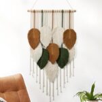 Tiaforza Macrame Wall Hanging Decor Art, Handmade Leaf Feather Woven Boho Wall Tapestry, Ideal Decor for Apartment, Bedroom, Living Room, Office, and Dining Area, Size 16.5″x29.5″