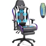 Mr IRONSTONE Massage Gaming Chair 7-Point, Office Chair with Footrest and Lumbar Support, Adjustable Seat Height Ergonomic, 175° Reclining Max, Black