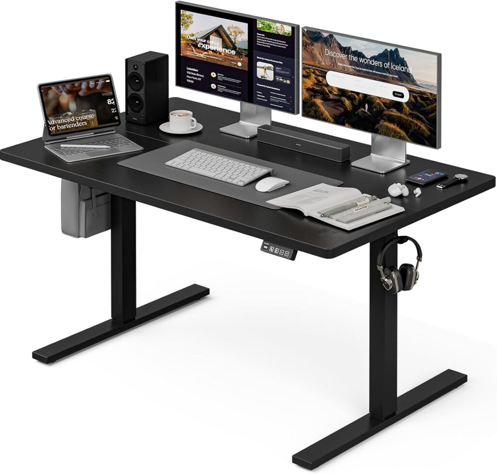 Grandder 47×32 Large Electric Standing Desk, Height Adjustable Computer Desk with 2 Memory Presets, 31.5″ Deep Desktop Sit Stand Desk Home Office Desk Workstation Table with Hooks, Black