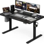 Grandder 47×32 Large Electric Standing Desk, Height Adjustable Computer Desk with 2 Memory Presets, 31.5″ Deep Desktop Sit Stand Desk Home Office Desk Workstation Table with Hooks, Black