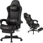 Gaming Chair,Ergonomic Computer Gaming Chair,400lb Load-Bearing,Retractable Footrest/Waist Support/Ergonomic Backrest[Spring + 4D Sponge] (Black)