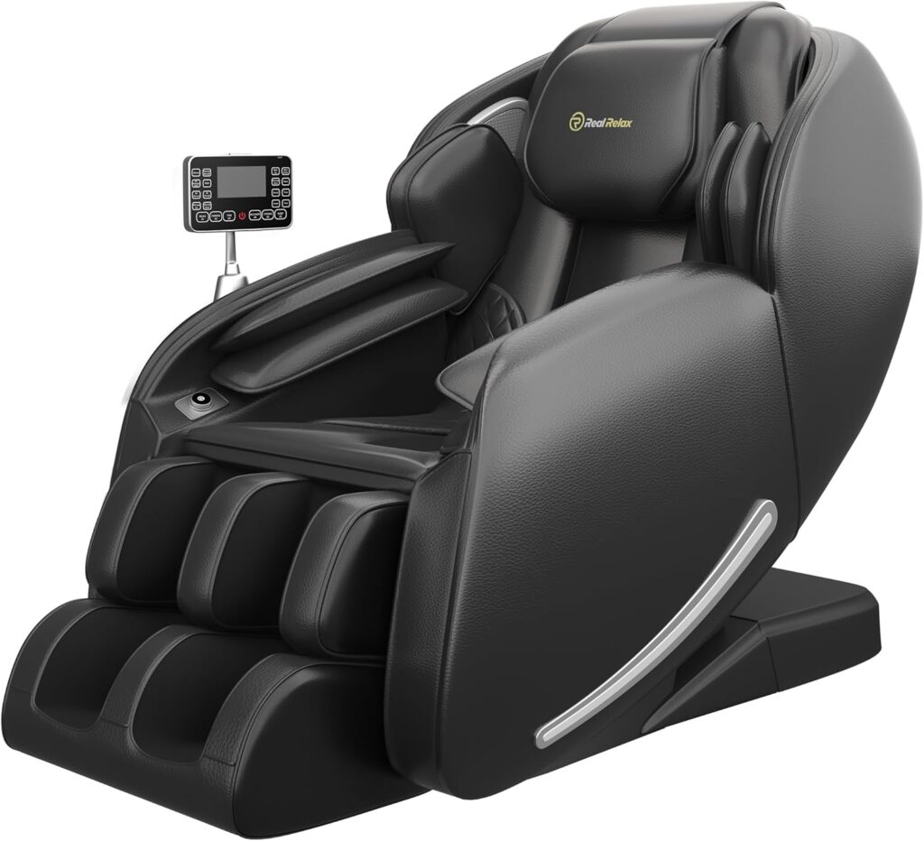 Real Relax 2025 Massage Chair Full Body, Zero Gravity SL-Track Shiatsu Massage Recliner with Heat, APP Control, Child Lock, Body Scan Bluetooth Foot Roller, Favor 06, All Black